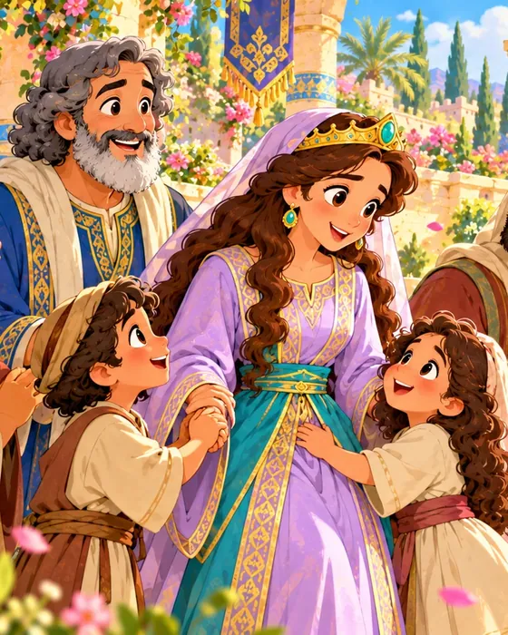 Esther, illustrated in the Bible World kids app