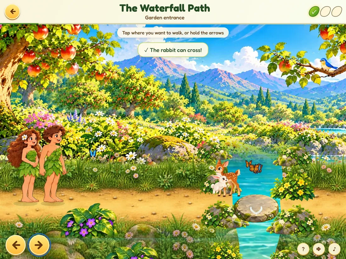 The Waterfall Path, a Bible story game for kids