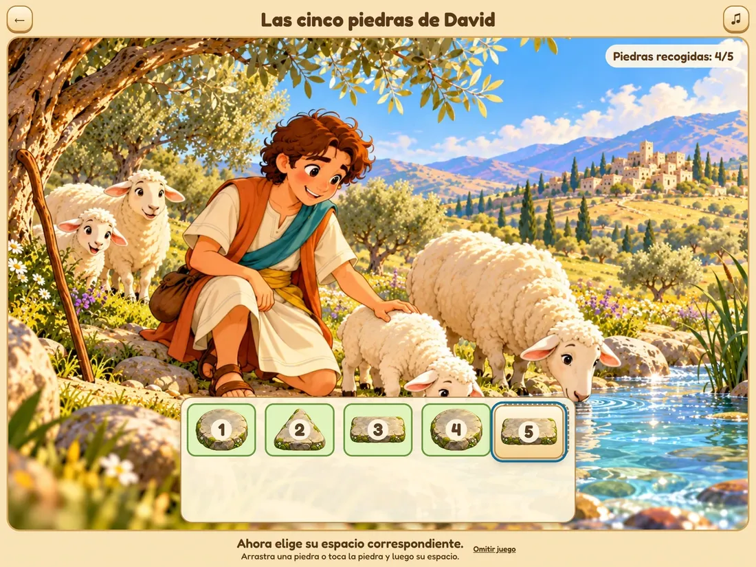 Las cinco piedras de David, un juego bíblico para niños