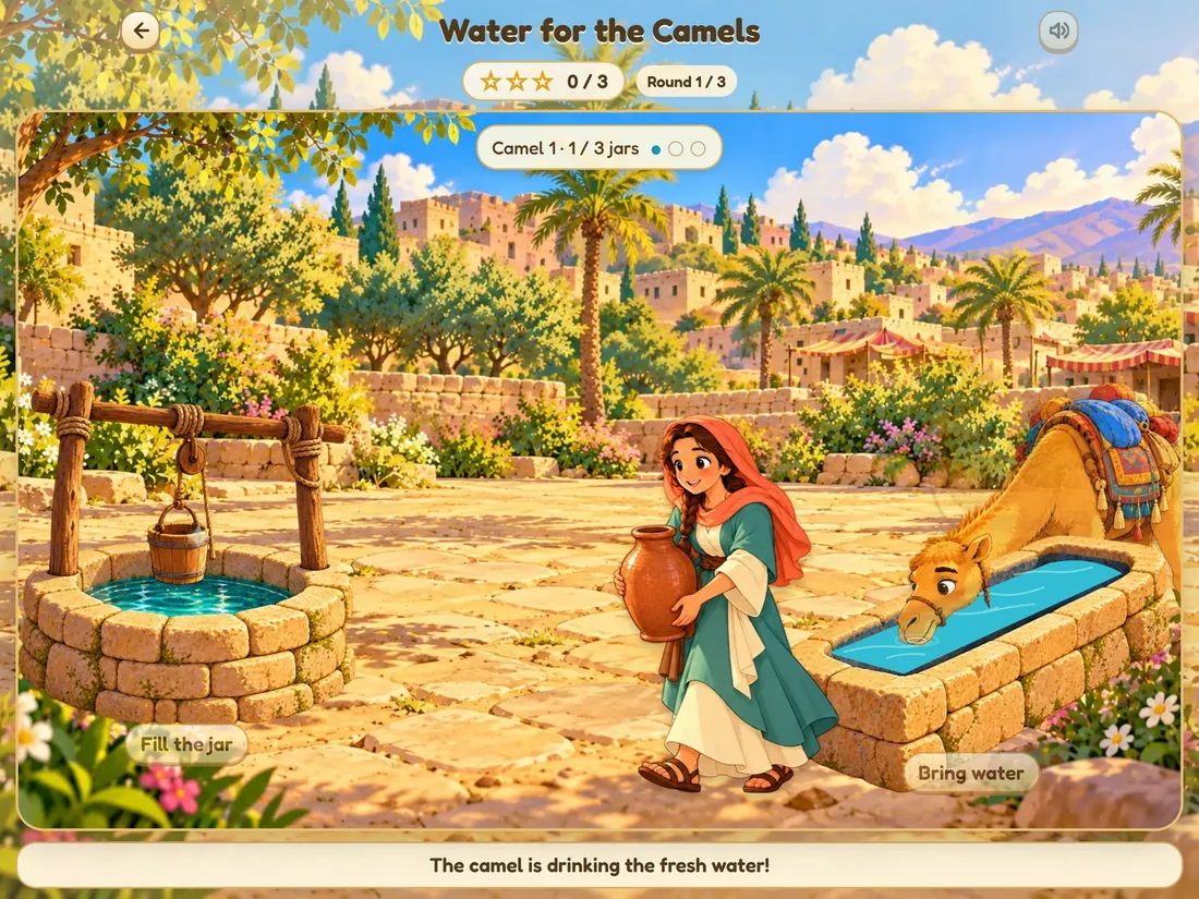Water for the Camels, a Bible story game for kids