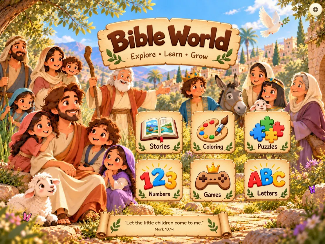 Bible World home screen on iPad