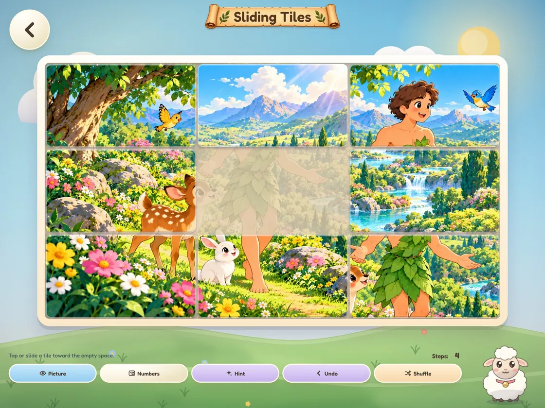 Bible World sliding-tiles screen on iPad