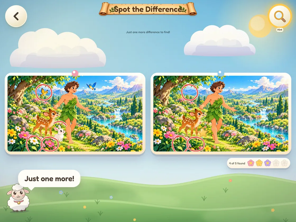 Bible World Spot the Difference screen on iPad