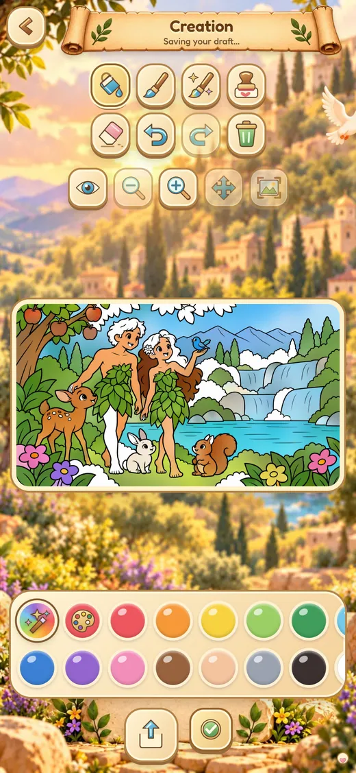 Bible World coloring screen on iPhone