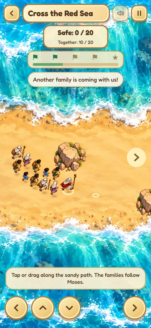 Bible World Cross the Red Sea game screen on iPhone