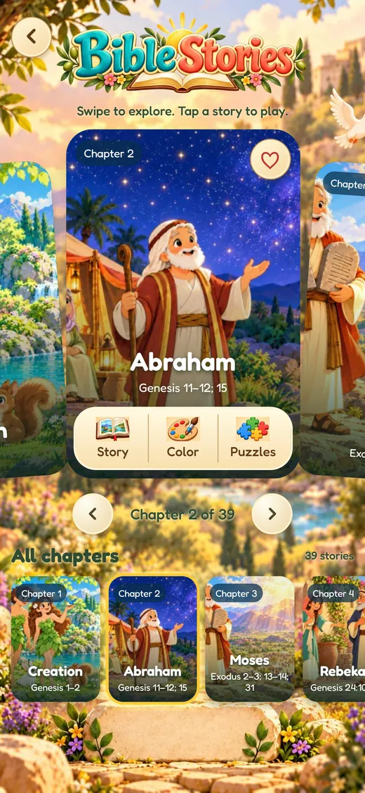 Bible World Bible stories screen on iPhone