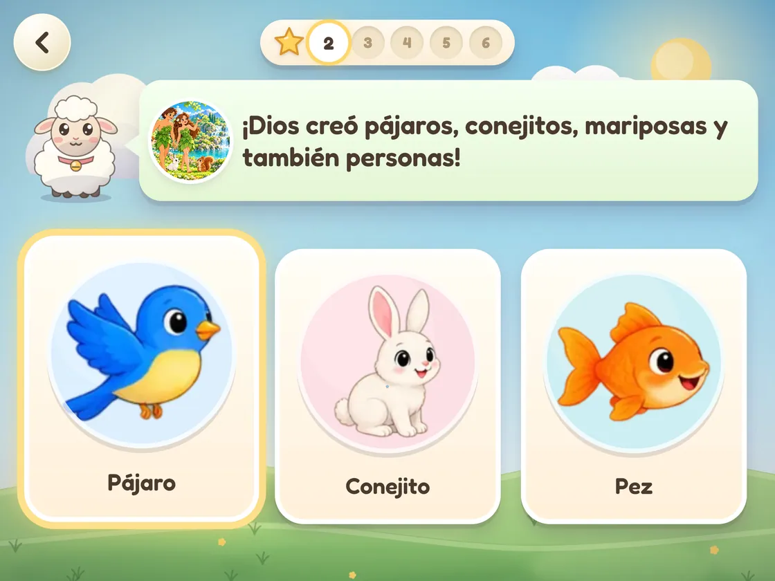 Pantalla de preguntas bíblicas de Bible World en iPad