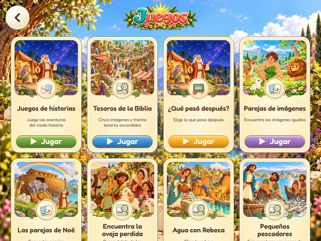 Pantalla de juegos de Bible World en iPad
