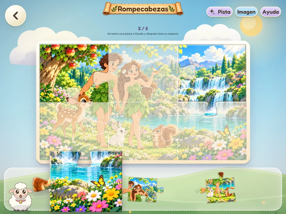 Pantalla de rompecabezas de Bible World en iPad