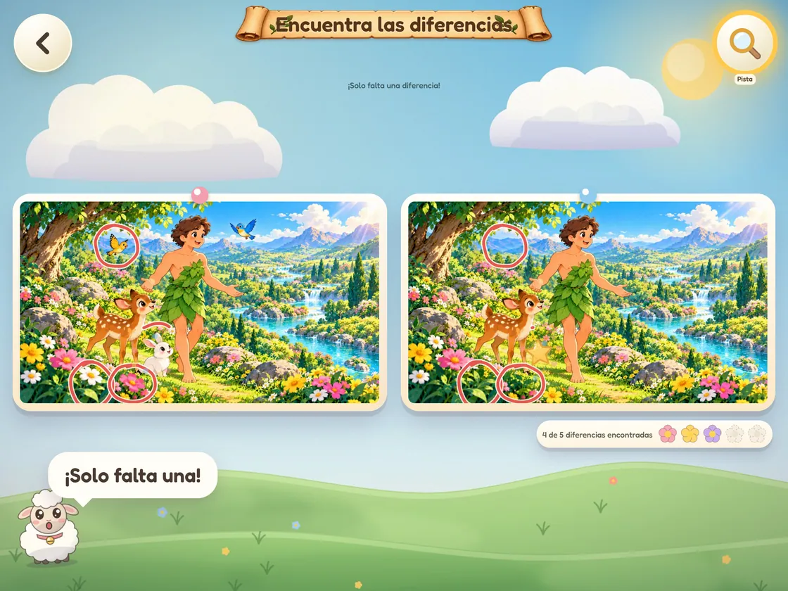 Pantalla de encuentra las diferencias de Bible World en iPad
