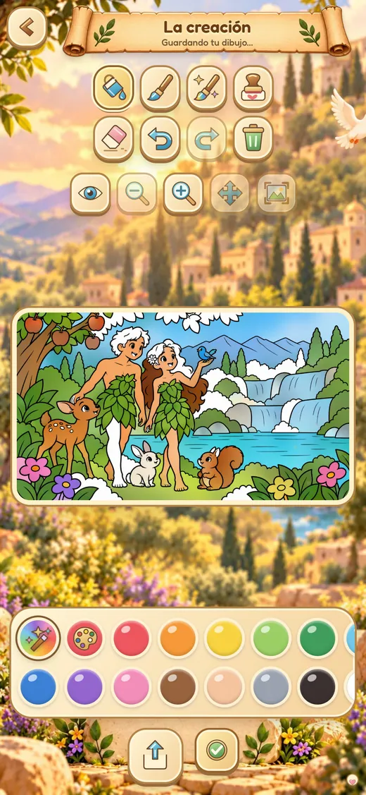Pantalla de colorear de Bible World en iPhone