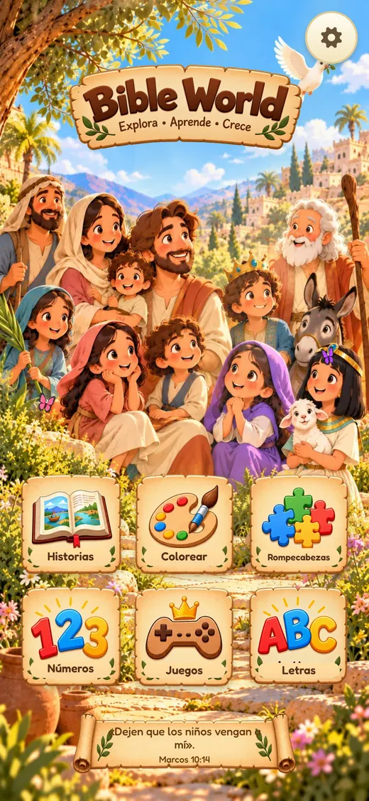 Pantalla de inicio de Bible World en iPhone