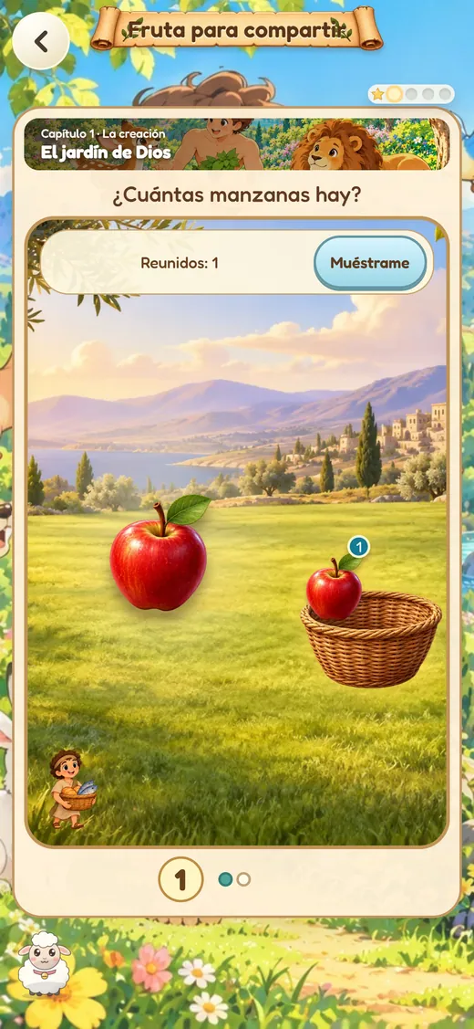 Pantalla de Aventura de números de Bible World en iPhone